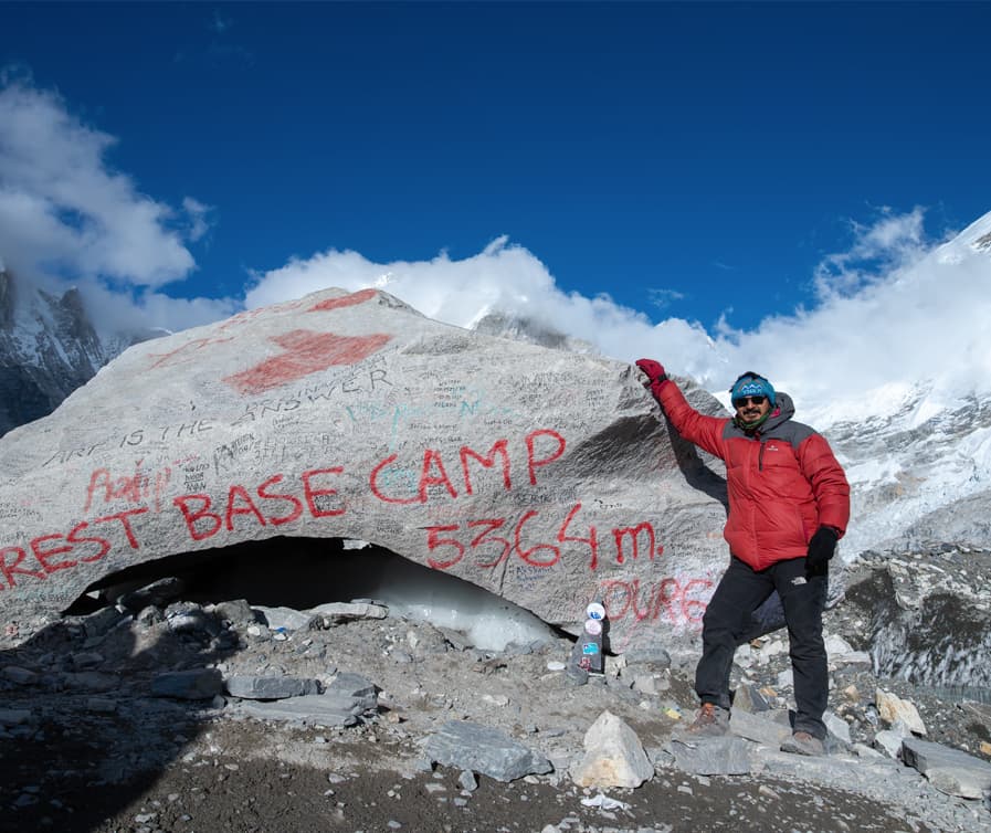 Neelakandan at Everest Base Camp, 5364m