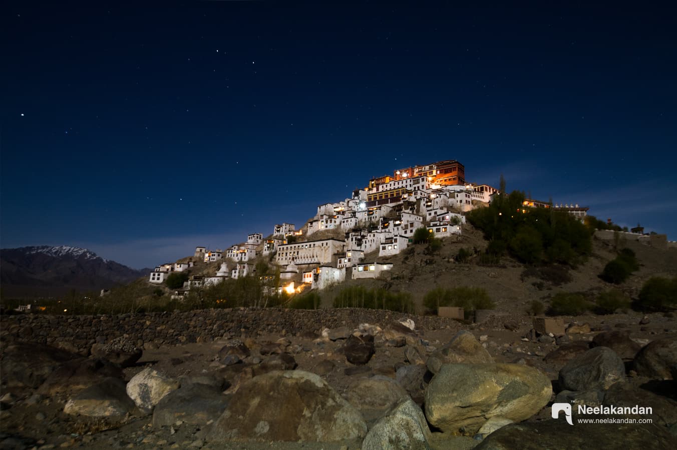 Thiksey monastery at night