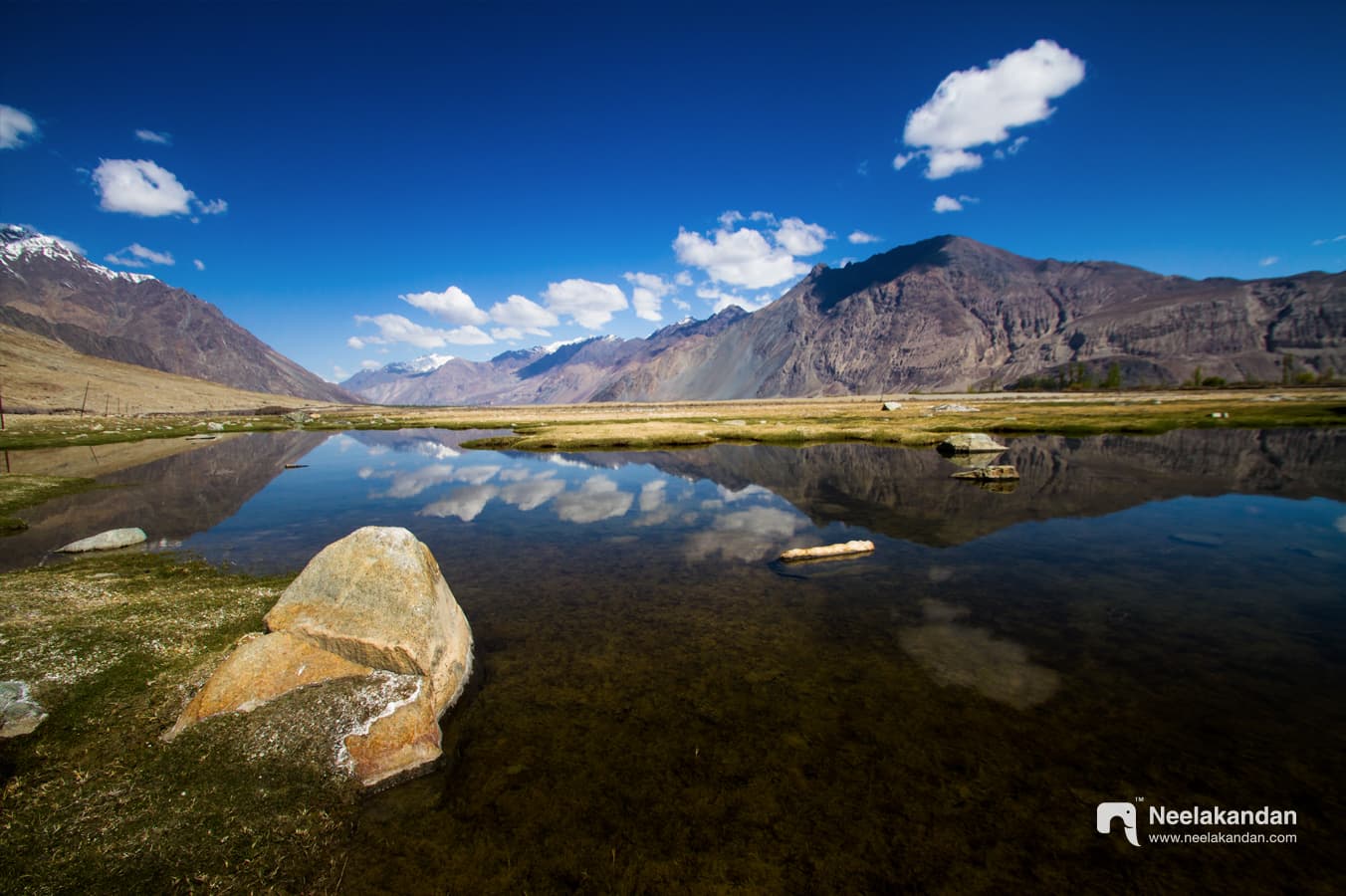 Shyok river flowing through the mighty Himalayan mountains